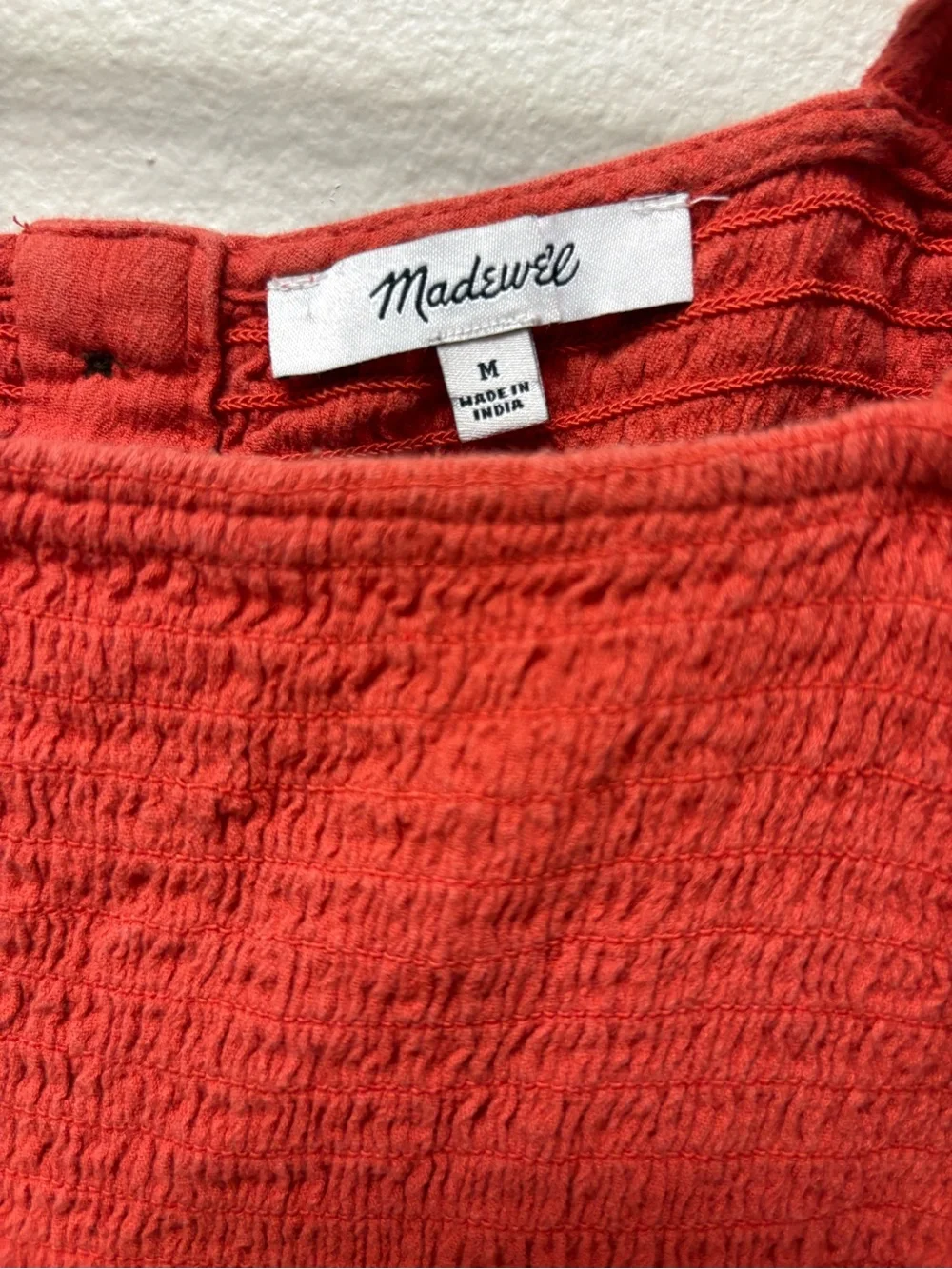 Madewell Women’s M Red Eyelet Square Neck Puff Sleeve Button Front Top Smock